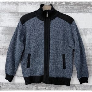 YeoKou Cardigan Blue Full Zip Cashmere/Wool/Cotton Blend Plaid Lined Men's Large